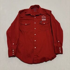Wrangler Advanced‎ Comfort Shirt Large Red Pearl Button Snap Western Canada